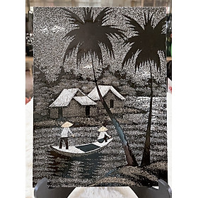 Mua Tranh sơn mài cẩn vỏ trứng cảnh đồng quê và cô gái áo dài Việt Nam