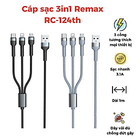 Cáp sạc đa năng Remax RC-124th thiết kế đa năng tích hợp 3in1 iP- Type C- Micro- hàng nhập khẩu