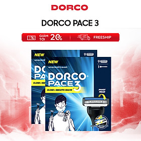 DORCO PACE 3 - Combo Dao Cạo Râu 3 Lưỡi - Bộ Gồm 2 Hộp Mỗi Hộp Gồm 1 Cán và 9 Đầu Cạo