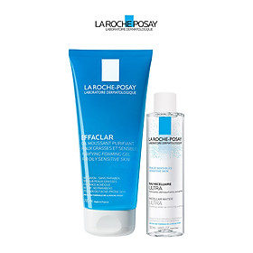 Bộ sản phẩm làm sạch sâu cho da dầu mụn La Roche-Posay (Effaclar Purifying Foaming Gel 200ml & Micellar Water Ultra Sensitive Skin 50ml)