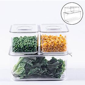 3-pack Refrigerator Fridge Food Storage Containers with Removable Drain Tray, Multifunctional