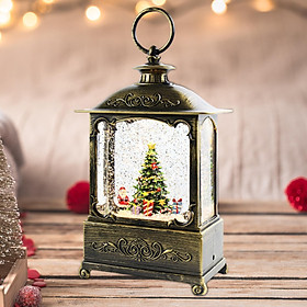 Glittering Christmas Music Box Christmas Ornament Lantern Christmas Scene Lighted Christmas Table Centerpiece for Party Decor