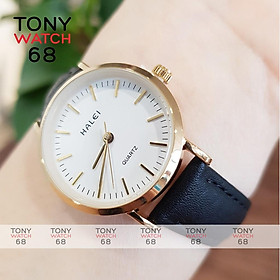 Đồng hồ nam Halei dây da nâu mặt số vạch chính hãng Tony Watch 68