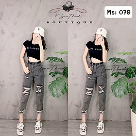 Quần baggy nữ jean Ulzzang LH lưng cao kiểu xám rách Ms 079