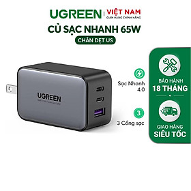 Củ sạc máy tính/ điện thoại UGREEN 65W CD244 Nexode|GaN II| 3 cổng PD USB| QC 4.0 3.0| Hàng Chính Hãng |  10334 10335
