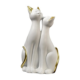 Couple Cat Statues Animals Sculpture Desktop Kitty Figures Resin Figurines