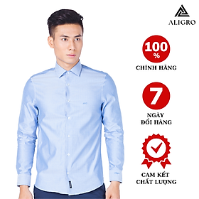 Áo sơ mi nam dài tay ALIGRO 100% chất cotton xanh nước biển, cổ bẻ dáng ôm body ALGS050