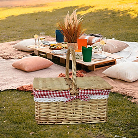 Picnic Basket Rattan Storage,Serving Basket, Rustic,Wicker Woven Basket Wicker Storage Hamper for Parties, Camping Sandwiches