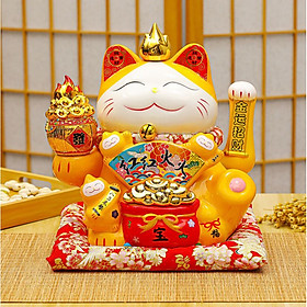 Mèo Thần Tài Sứ , Mèo May Mắn Maneki Neko cao  8in và 12in . Vẩy Tay Gọi Khách BÁT PHƯƠNG KHAI TÀI