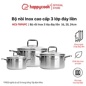 Mua Bộ nồi Inox cao cấp 3 lớp đáy liền Happy Cook Tres+ HCS-TRP6PC