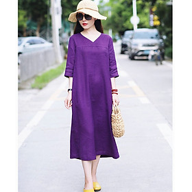 Đầm suông linen tay lỡ cổ tim LAHstore, chất vải linen tự nhiên mềm mát, thời trang xuân hè 2021