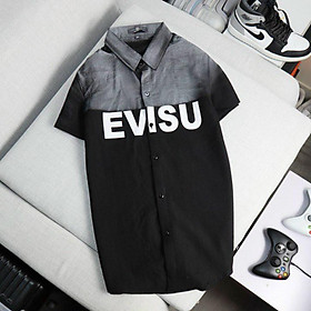 Áo sơ mi nam vải đũi tay ngắn in EVISU phong cách Hàn quốc