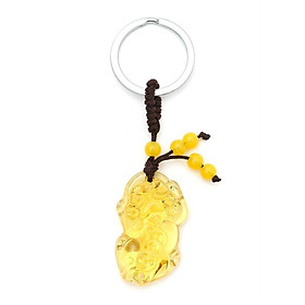 Móc Đeo Chìa Khóa Tỳ Hưu Phú Quý Thạch Anh Lưu Ly - Vàng