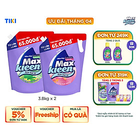 Combo Túi Nước Giặt Xả MaxKleen 3.8kg Vườn Sớm mai + Túi Nước Giặt Xả MaxKleen 3.8kg Huyền Diệu/Hoa Nắng