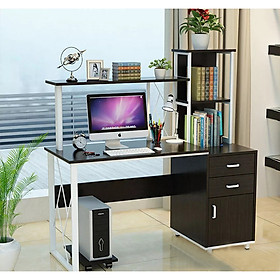 Bàn Học Gỗ Cao Cấp Đế Chân Sắt Chắc Chắn, Bàn Làm Việc Gỗ Thiết Kế Đơn Giản Có Ngăn Đựng Vật Dụng Kèm Kệ Sách Rời BH-45