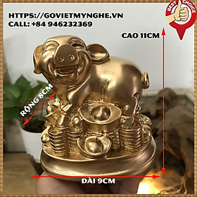 Mua Tượng đá con Heo tượng đá trang trí phong thủy bàn làm việc cho tuổi Hợi - Chiều cao 11cm - Màu nhũ đồng