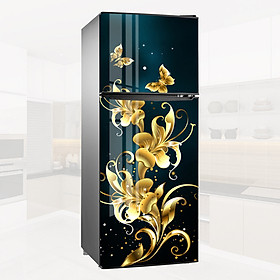 Decal Dán Trang trí Tủ Lạnh Hoa Lá Ngọc Cành Vàng - Miếng Decal Dán Tủ Lạnh, Dễ Dàng Tự Bóc Dán, Không Thấm Nước, Không Bay Màu