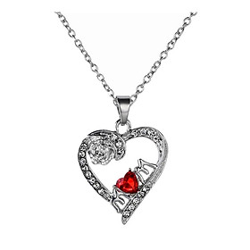 Silver and Red Necklace Clear Rhinestone Heart Jewelry for Mother Grandma