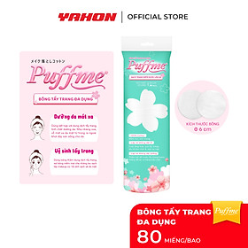 Bao Bông Tẩy Trang Tròn PUFFME, 80 Miếng/Bao