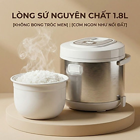 Nồi Cơm Điện Lòng Sứ 1.8Lít Mishio MK402 Không Bong Tróc Men Chống Dính Tự Nhiên - hàng chính hãng