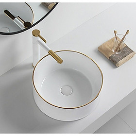 LAVABO ĐẶT BÀN TRÒN TRẮNG VIỀN VÀNG