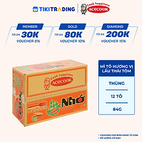ACECOOK - Mì Nhớ Mãi Mãi hương vị Lẩu thái tôm, Tô Nhớ Mãi Mãi mì lẩu thái tôm, Mì Nhớ ăn liền (84g/tô)
