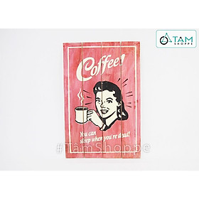 Mua Tranh gỗ vẽ tay Vintage cô gái Coffee TRG-29