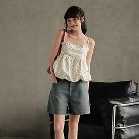 Quần short jeans ngố lửng thêu nơ hồng dáng basic dễ phối đồ Bow Miều Est.2013