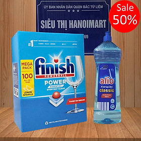 Combo Viên rửa bát Finish 100 tabs nhập khẩu nhật bản Nước làm bóng finish 400ml dùng cho máy rửa bát chén