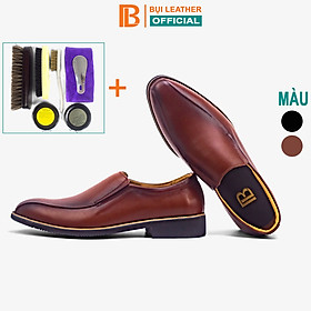 Giày lười da nam công sở Bụi Leather G110 - Da bò Nappa cao cấp - Bảo hành 12 tháng - Màu nâu + Bộ vệ sinh