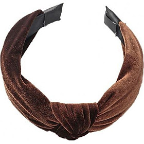 Bờm cài tóc turban nữ BN30F bản to vải nhung màu nâu