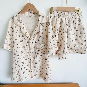 Pyjama đùi muslin hoa hồng đen