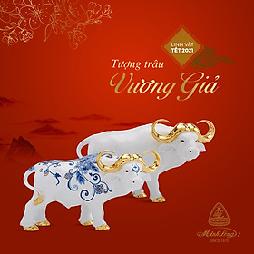Trâu Vương Giả Trang Trí Vàng 24K Gốm Sứ Minh Long