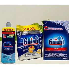 Bộ gồm viên rửa bát finish quantum 54 viên+nước làm bóng bát finish 750ml+muối rửa bát finish 1,5kg