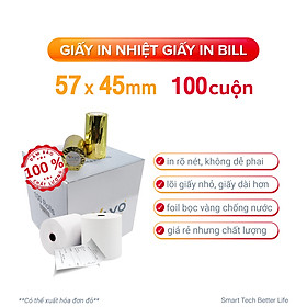 [100 cuộn] Giấy in nhiệt Giấy in bill VAYO Khổ 57 x 45 mm - In rõ nét - Lõi siêu nhỏ - Hàng chính hãng