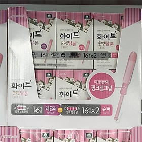 WHITE Pure Cotton Tampon Super 16p x 2p + Regular 16p
