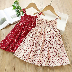 Đầm bé gái váy 2 dây họa tiết chấm bi trái tim mặc hè cho bé - MAXI