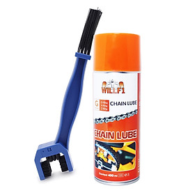 Chai xịt sưỡng sên, bôi trơn sên xe máy/ moto WILLF1 Chain Lube 400ml Tặng kèm bàn chải vệ sinh sên 3D