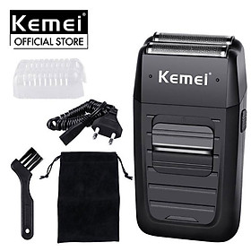 Máy cạo râu Kemei KM-1102 lưỡi kép chuyên dụng cạo tỉa râu, cạo đầu, fade tóc có đ��u tỉa phụ dùng để tỉa tóc mai, ria mép có túi đựng tiện lợi mang đi, máy sử dụng pin sạc