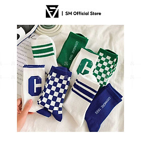 Tất vớ cổ cao thêu chữ C Soulmate Store tất cotton vải co giãn phong cách Ulzzang Hàn Quốc cho nam nữ SMV01