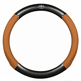 Bọc vô lăng TTAUTO cho xe ô tô chất liệu da vân carbon cao cấp có logo TOYOTA (Đen Nâu)