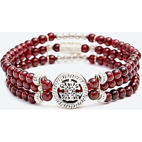 Vòng tay ngọc hồng lựu 3 line phối charm tròn Ngọc Quý Gemstones