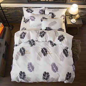 Bộ chăn ga gối cotton PL1 - Lá Tre Nền Trắng - Tặng kèm 1 móc khóa Houston