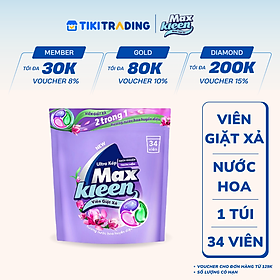 Túi Viên Giặt Xả MaxKleen 2 Trong 1 Hương Nước Hoa Huyền Diệu (34 viên/ túi)