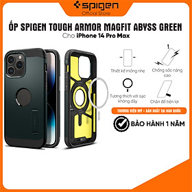 Ốp lưng Spigen Tough Armor Magfit cho iPhone 14 Pro Max - Thiết kế mỏng nhẹ, chống sốc, hỗ trợ sạc không dây, chống bẩn, viền camera cao - Hàng chính hãng