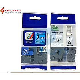 Mua Nhãn in TZ2-521  Khổ rộng 9mm  chữ đen nền xanh dương (Black on blue)  nhãn đa lớp  bám dính cao