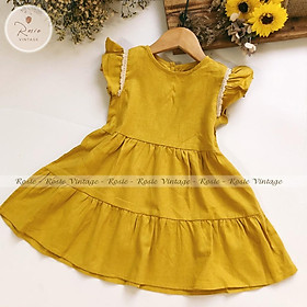 Váy cánh tiên vàng ROSIE V19, chất vải Linen 100% tự nhiên, mặc thoáng mát cho bé gái từ 9 - 36kg