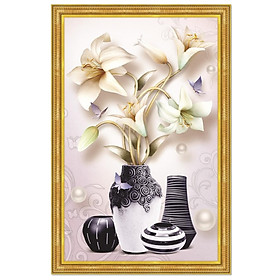 Tranh treo tường trên nền canvas bình hoa Ly lãng mạng trang trí phòng khách và phòng ngủ nhiều kích cỡ Tipo_0129c