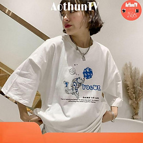 Áo thun tay lỡ form rộng chất cotton dày đẹp form 65kg in hình phi hành gia