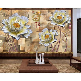 Tranh dán tường Hoa cúc hoa mẫu đơn phú quí, tranh 3d dán tường hiện đại (tích hợp sẵn keo) MS635139
